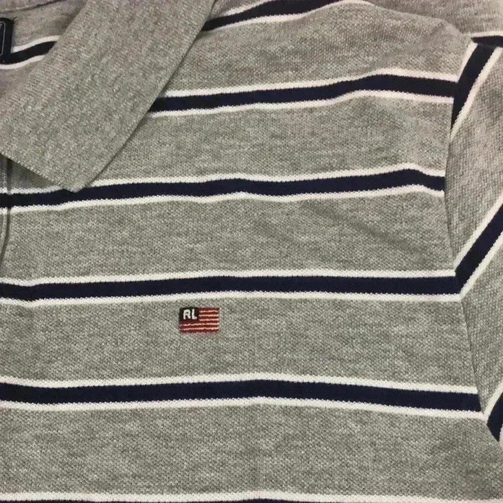 POLO Jeans Co Mens Polo Shirt Size XL Gray Striped Ralph Lauren RL Logo